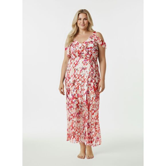 NWT Lane Bryant Maxi Dress Geometric Print Cold Shoulder Womens Size 22 PETITE* - Picture 7 of 7